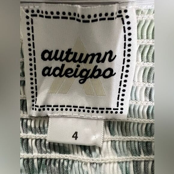 Autumn Adeigbo Marie’s blouse palm tree print smocked puff sleeves size 4 island - Picture 4 of 10